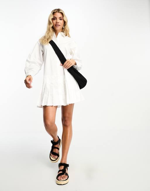 Urban Revivo mini shirt dress with pleated skirt in white