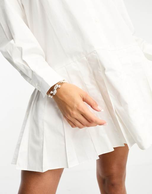 Urban Revivo mini shirt dress with pleated skirt in white