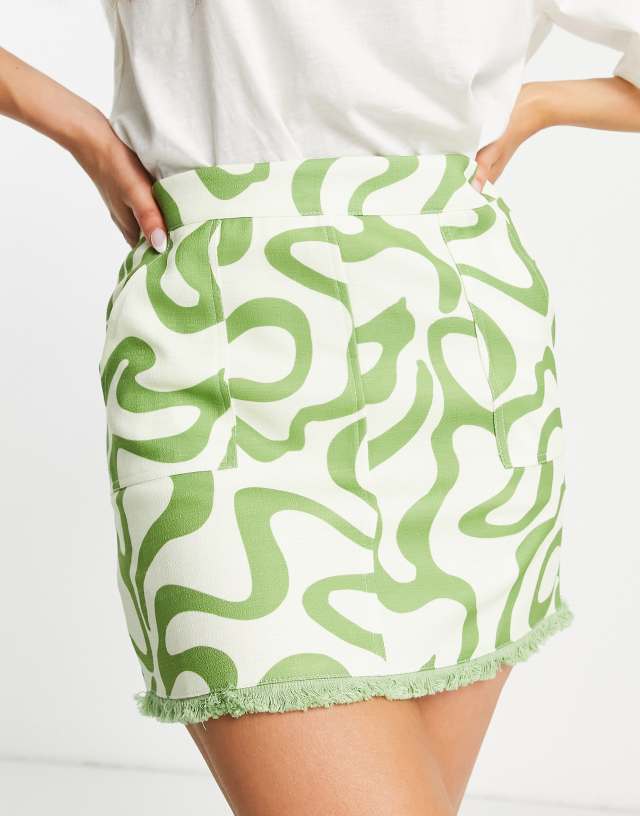 Urban Revivo - mini skirt with fringe detail in green