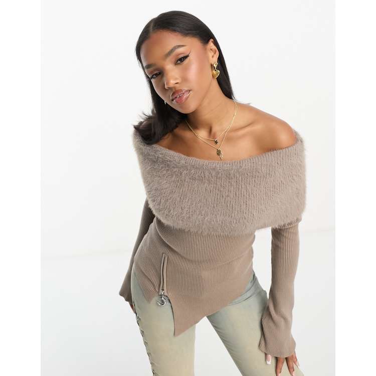 Fluffy off discount the shoulder jumper