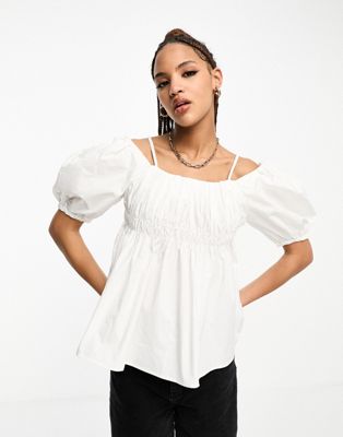 Urban Revivo off shoulder puff sleeve blouse in white - ASOS Price Checker