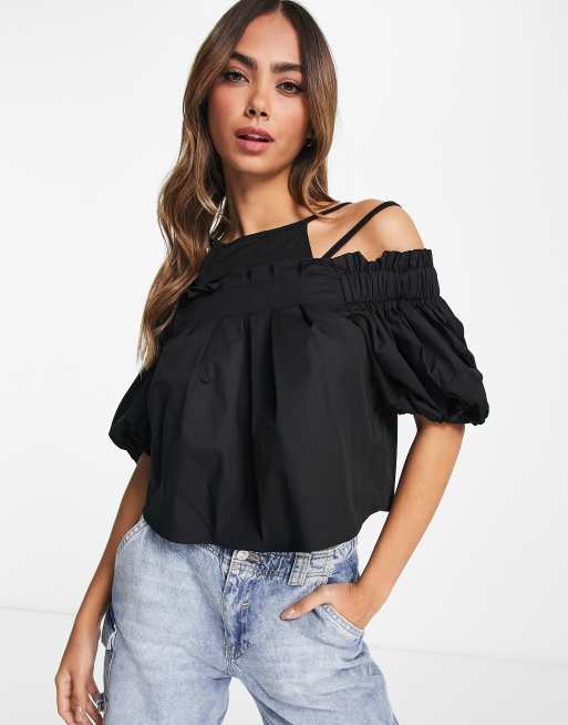 Urban Revivo off the shoulder volume top in black | ASOS