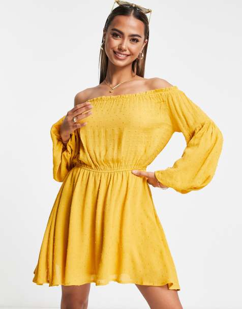 Urban Revivo - Offshoulder minikjole i gul - view 1