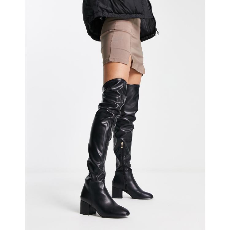 Black faux leather over the hot sale knee boots