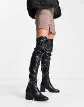 ASOS DESIGN Petite Kalani over the knee boots in black micro | ASOS