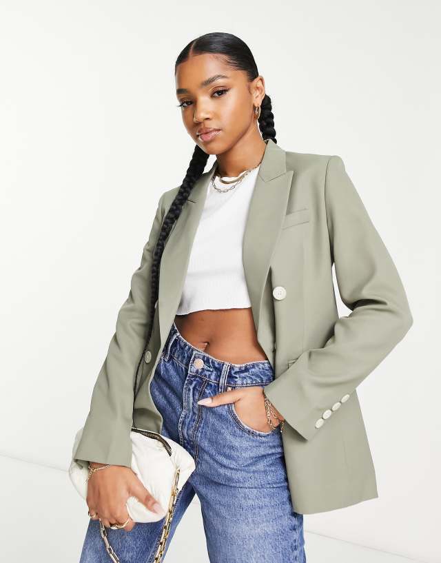 Urban Revivo oversize double breasted blazer in sage