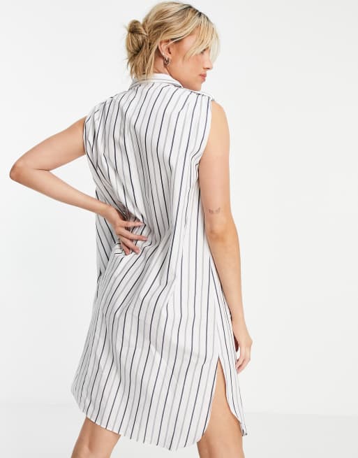 Urban Revivo oversize stripe sleeveless shirt dress in white