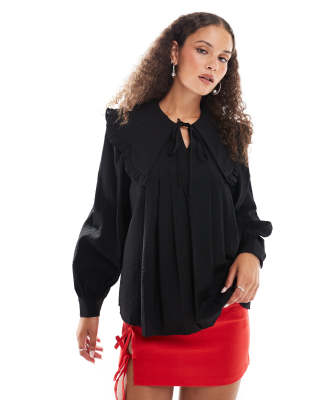 Urban Revivo oversized collar blouse in black