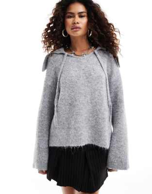 oversized collar heather sweater in gray