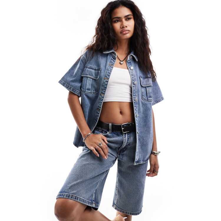 Urban Classics Damen Denim Shirt - Oversized Hemd In Indigo