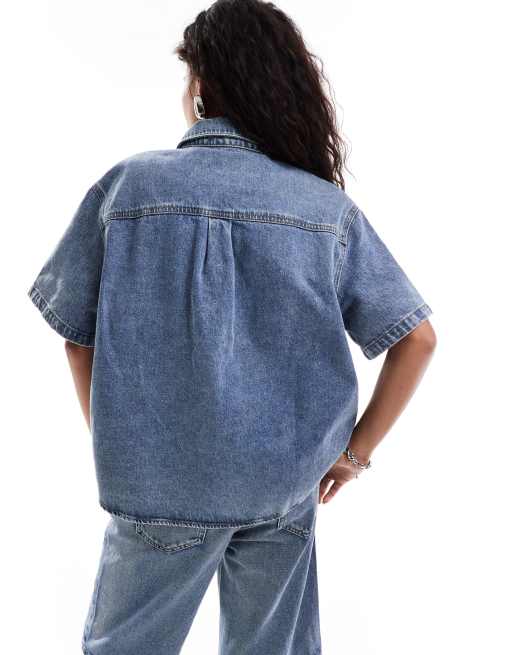 Urban Revivo oversized denim shirt in blue ASOS