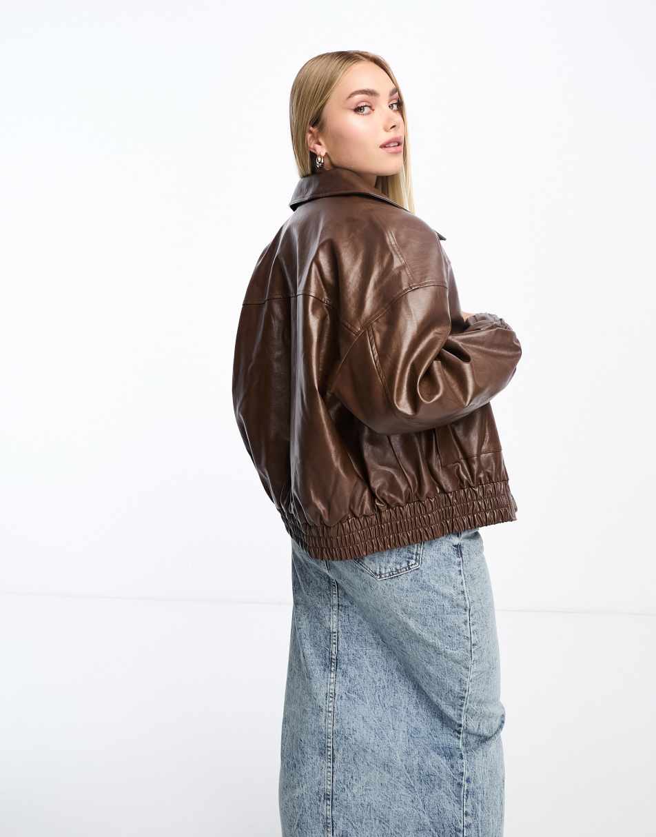 Oversized Faux Leather Bomber Jacket