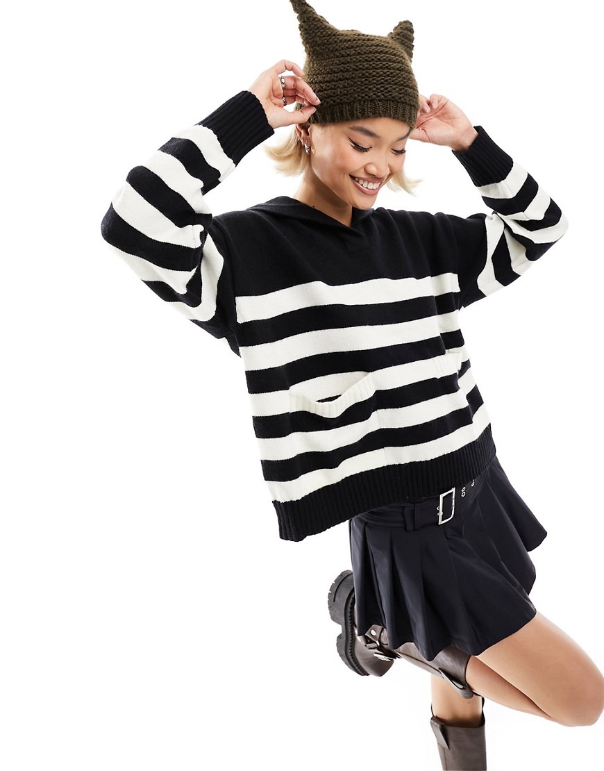 Urban Revivo oversized jumper in monochrome stripe knit-Multi