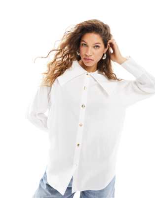 Urban Revivo Oversized Shirt With Collar In Ivory-white