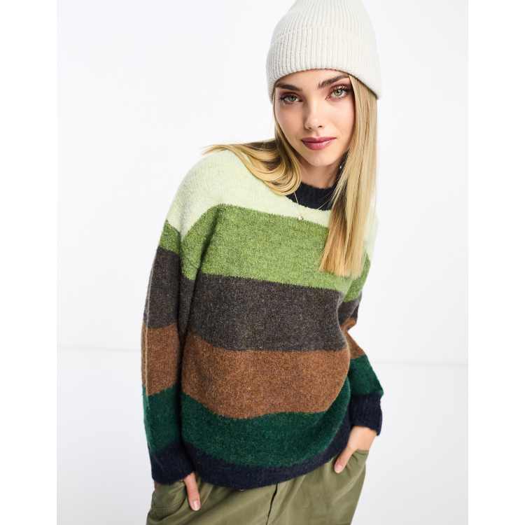 Urban Revivo oversized striped dad sweater in green multi ASOS