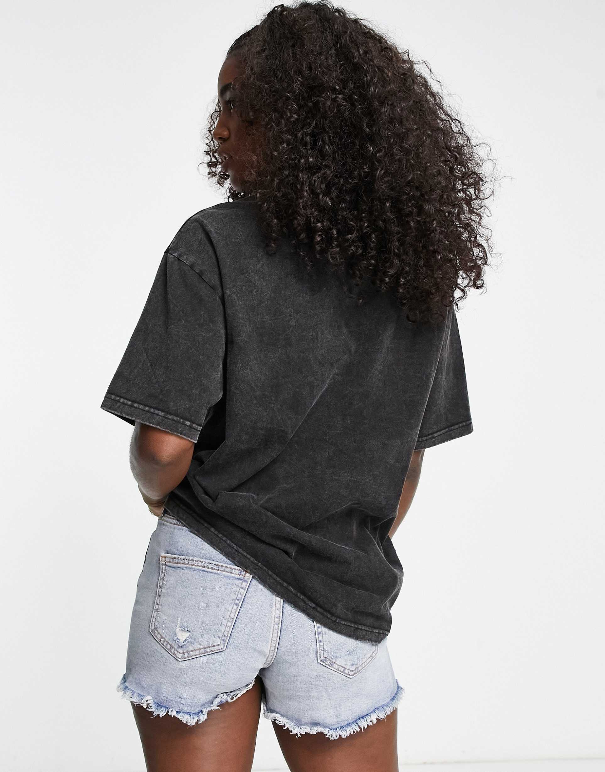 Urban Revivo oversized t-shirt with sunshine graphic in vintage black wash view 3