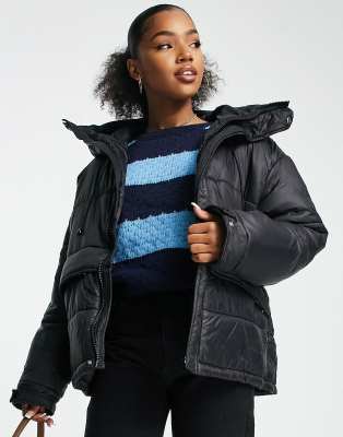 Urban Revivo Padded Puffer Jacket With Hood In Black | ModeSens