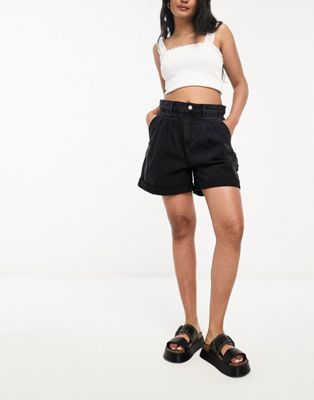 Urban Revivo paper bag waist shorts in black - ASOS Price Checker