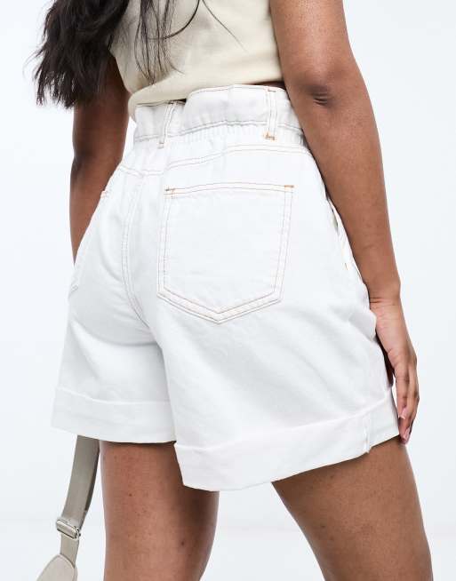 Urban Revivo paper bag waist shorts in white