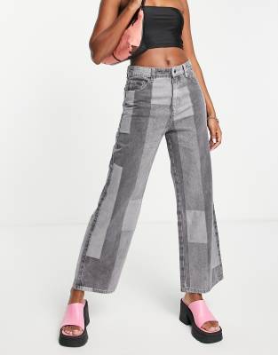 Urban Revivo patchwork jeans in grey - ASOS Price Checker