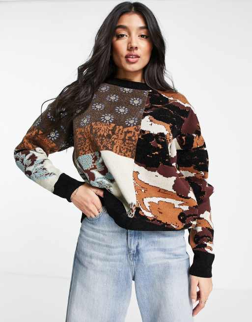 Urban Revivo Patchwork Knitted Jumper In Multi Asos