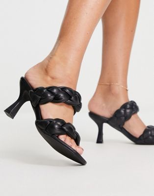Urban Revivo plait detail heeled sandals in black