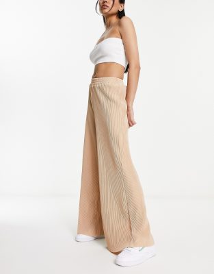 Urban Revivo high waisted linen pants with belt in beige