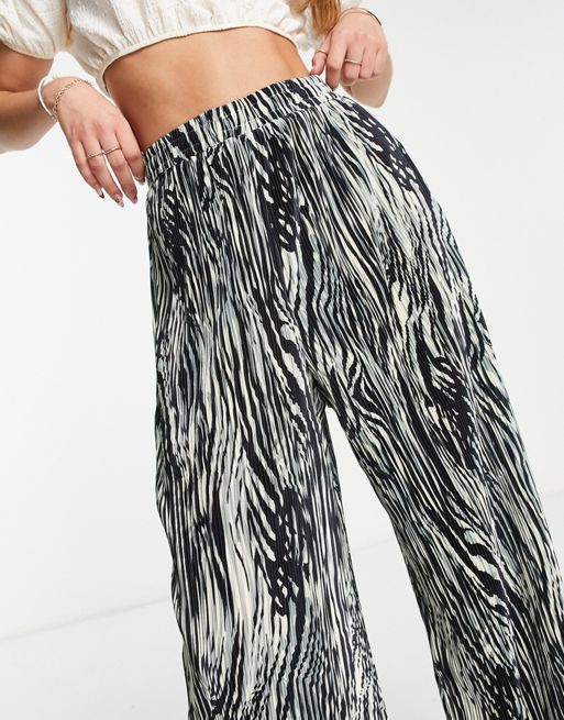 Urban Revivo plisse wide leg trousers in black and white tiger print