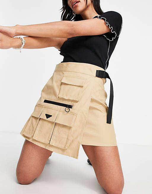 Urban Revivo pocket detail a line mini skirt in beige