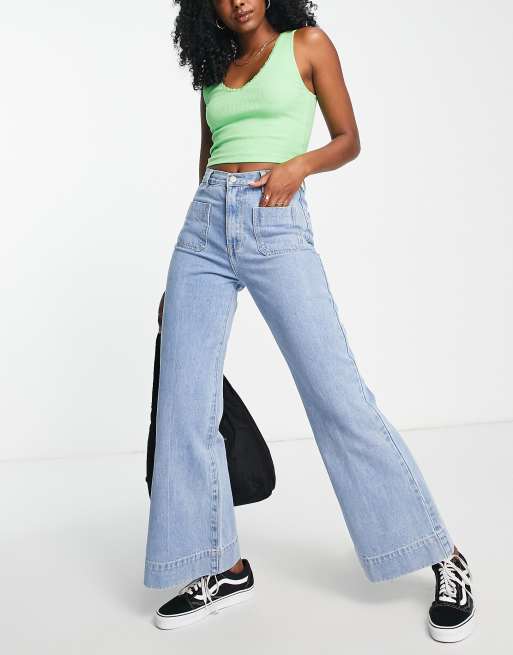 Pocket Front Wide Leg Jeans