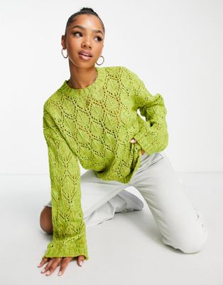 Urban Revivo pointelle knitted jumper in green - ASOS Price Checker