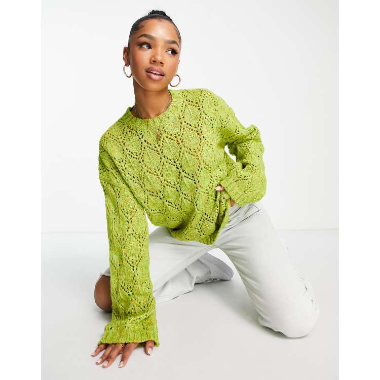 Green Pointelle Knit Top|250164101-Duck-Green