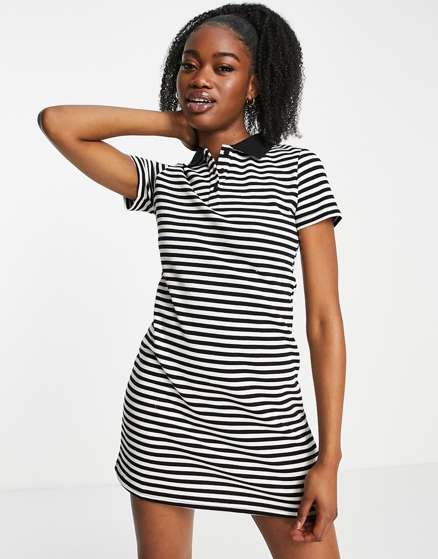 Urban Revivo polo neck mini dress in gray stripe print