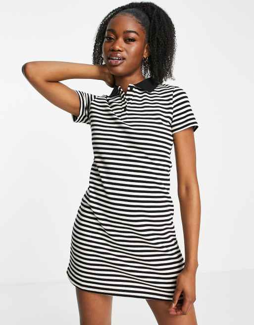 Urban Revivo Polo Neck Mini Dress In Gray Stripe Print 