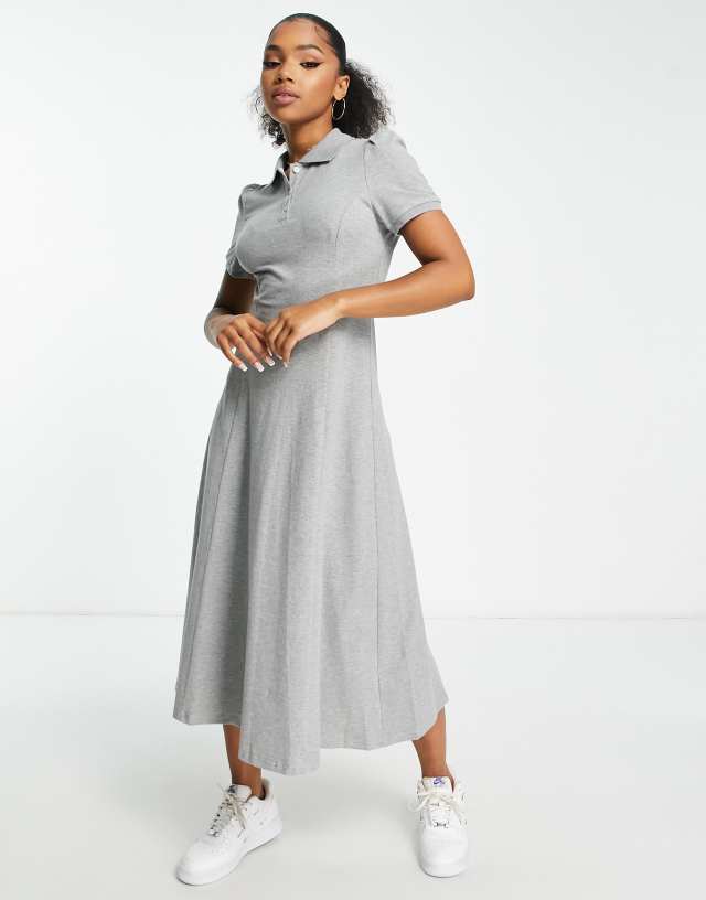 Urban Revivo polo shirt midi dress in gray