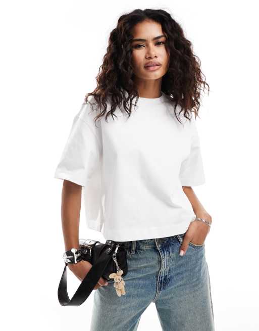 Urban Revivo Premium – Biały T-shirt z okrągłym dekoltem