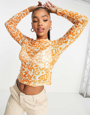 Urban Revivo Urban Revivo printed long sleeve t-shirt in orange-Yellow