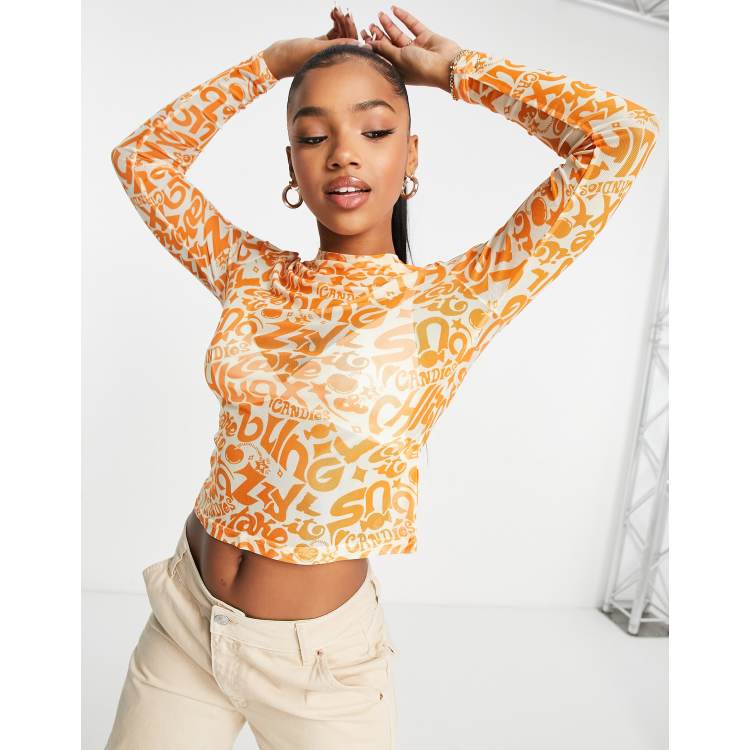 Urban Revivo printed long sleeve t-shirt in orange | ASOS