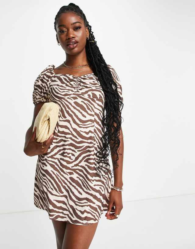 Urban Revivo puff sleeve mini dress in brown tiger print