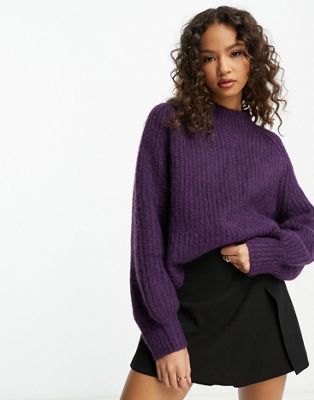 Urban Revivo chunky knitted jumper in dark purple - ASOS Price Checker