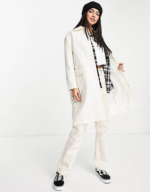 Urban Revivo quilted long jacket with collar in white