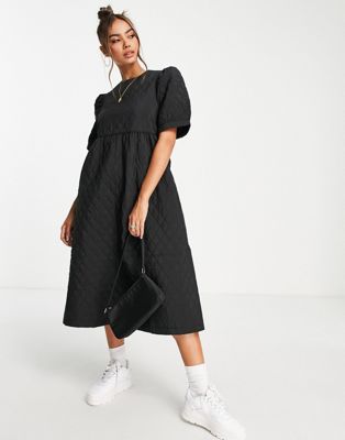 Urban Revivo quilted midi dress in black