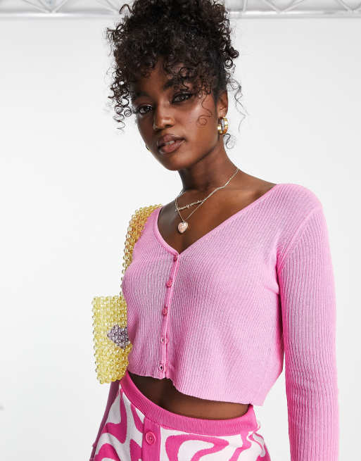 Pink fitted cardigan hotsell