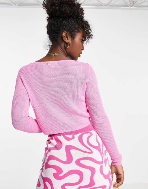 Urban Revivo ribbed fitted cardigan in pink, 2 of 4