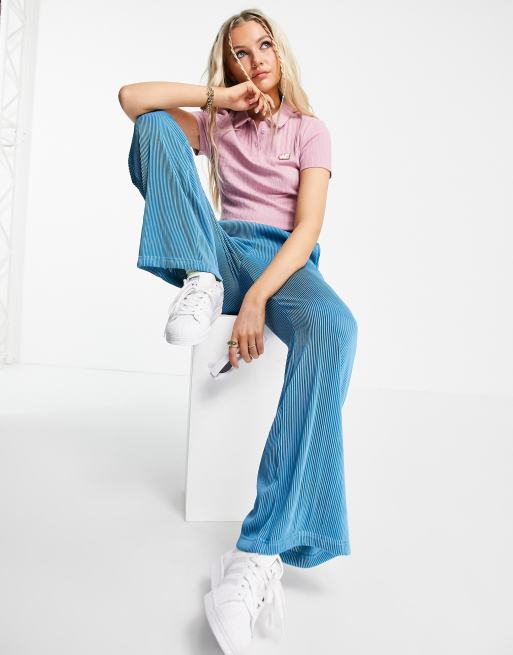 Urban Revivo ribbed jersey flared trousers in blue, 4 of 4