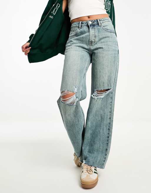 ASOS DESIGN 90s straight jean with single knee rip in blue