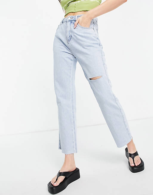 Urban Revivo ripped straight leg jeans in blue