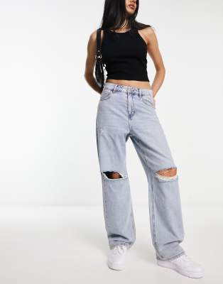 Urban Revivo ripped wide leg jeans in blue