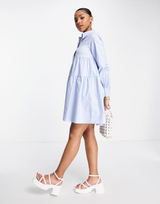 Urban Revivo Robe chemise courte Bleu clair ASOS