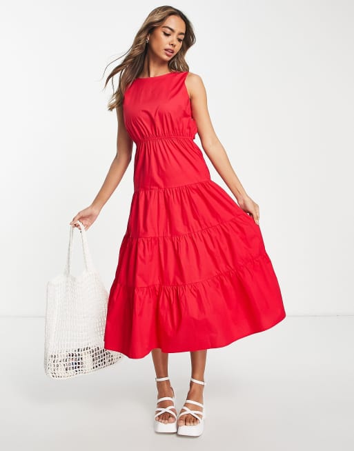 Urban Revivo - Robe mi-longue à découpe dans le dos - Rouge 